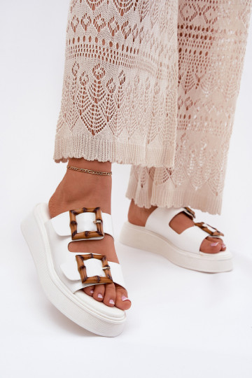 Eko Kožené papuče Dámske s platformou s prackami biela farba Xanivia 2