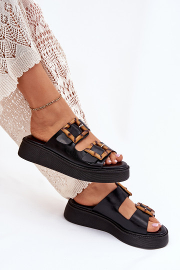 Eko Kožené papuče Dámske s platformou s prackami čierna Xanivia