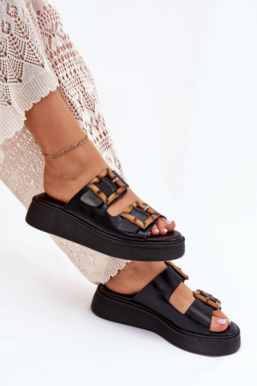 Eko Kožené papuče Dámske s platformou s prackami čierna Xanivia Eko Kožené papuče Dámske s platformou s prackami čierna Xanivia