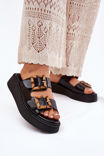 Eko Kožené papuče Dámske s platformou s prackami čierna Xanivia 2