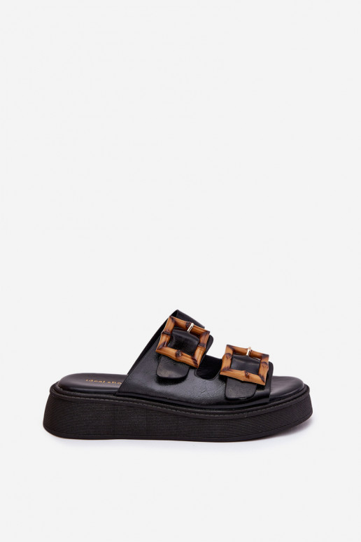 Eko Kožené papuče Dámske s platformou s prackami čierna Xanivia Eko Kožené papuče Dámske s platformou s prackami čierna Xanivia