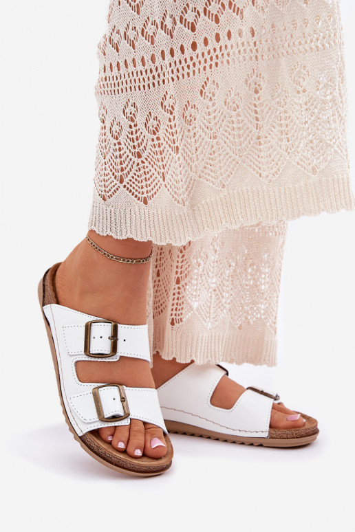 Kožené papuče Dámske Z Klarami Inblu AA0002KU biela farba Kožené papuče Dámske Z Klarami Inblu AA0002KU biela farba