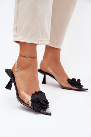 Perregimi sandále s tenkými podpätkami S Ornatem Kvet čierna Risalie