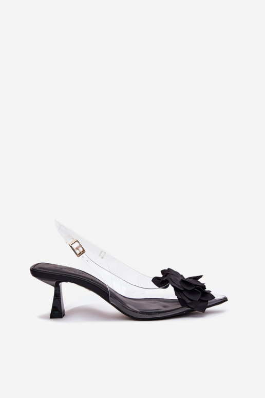 Perregimi sandále s tenkými podpätkami S Ornatem Kvet čierna Risalie