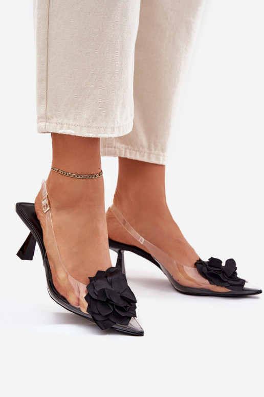 Perregimi sandále s tenkými podpätkami S Ornatem Kvet čierna Risalie