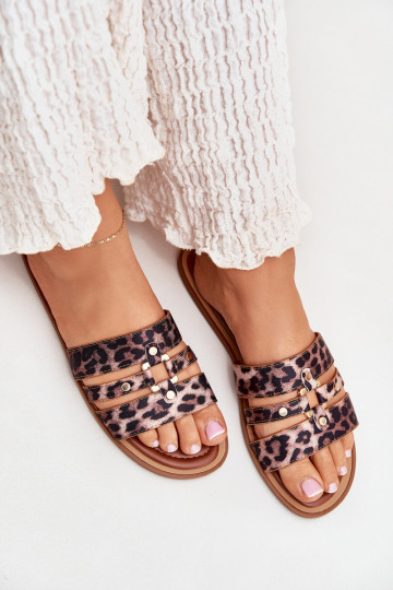 rovná sa Dámske papuče Ze zlatej farbym Detalem so vzormi leopardej kožušiny Noroti