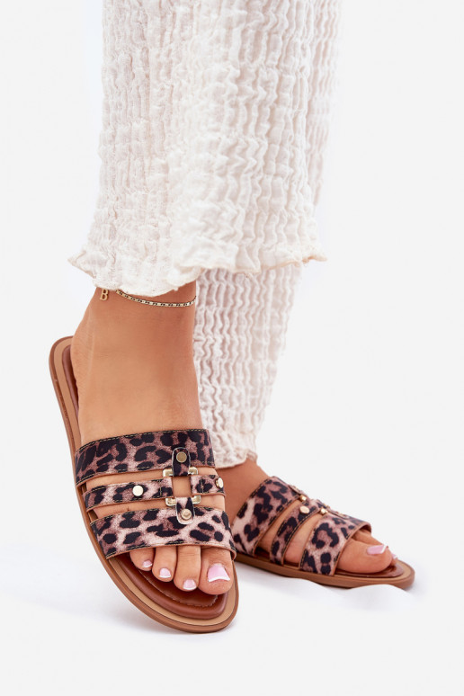 rovná sa Dámske papuče Ze zlatej farbym Detalem so vzormi leopardej kožušiny Noroti