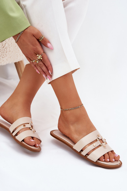 rovná sa Dámske papuče Ze zlatej farbym Detalem béžová Noroti