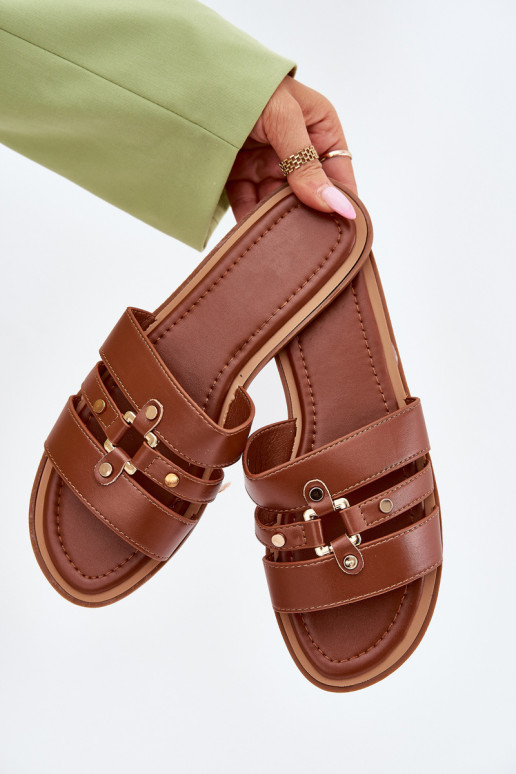 rovná sa Dámske papuče Ze zlatej farbym Detalem Hnedá farba Noroti