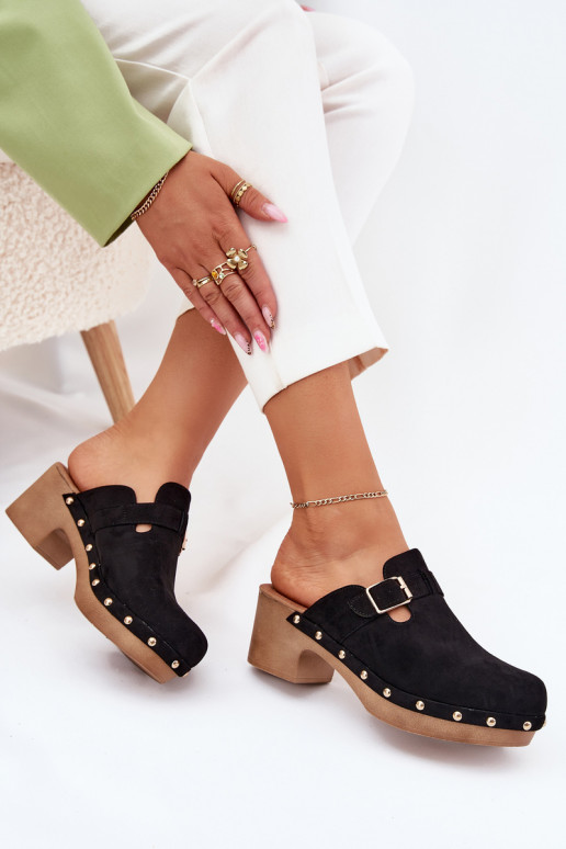 Papuče Dreváky Dámske s podpätkami s prackami čierna Veldexina