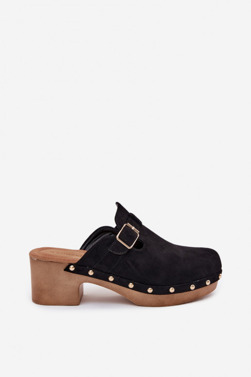 Papuče Dreváky Dámske s podpätkami s prackami čierna Veldexina