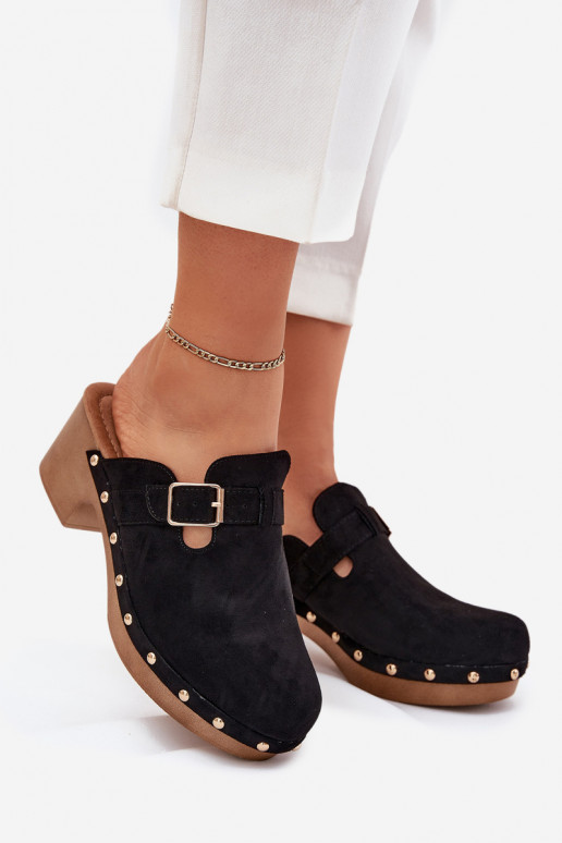 Papuče Dreváky Dámske s podpätkami s prackami čierna Veldexina