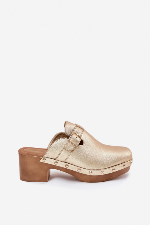 Papuče Dreváky Dámske s podpätkami s prackami zlatej farby Veldexina