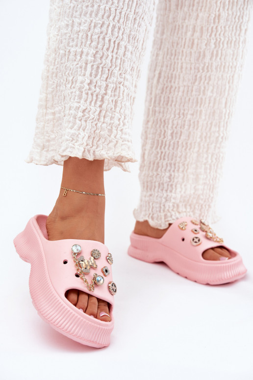 Ľahké papuče Dámske papuče Ze zlatej farbymi Przypinkami Ružová Hortiana