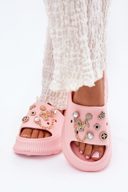 Ľahké papuče Dámske papuče Ze zlatej farbymi Przypinkami Ružová Hortiana
