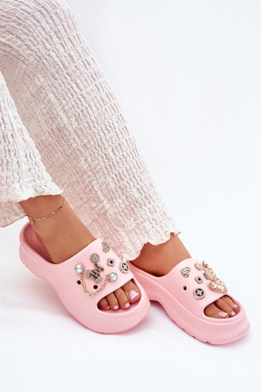 Ľahké papuče Dámske papuče Ze zlatej farbymi Przypinkami Ružová Hortiana