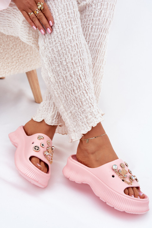 Ľahké papuče Dámske papuče Ze zlatej farbymi Przypinkami Ružová Hortiana