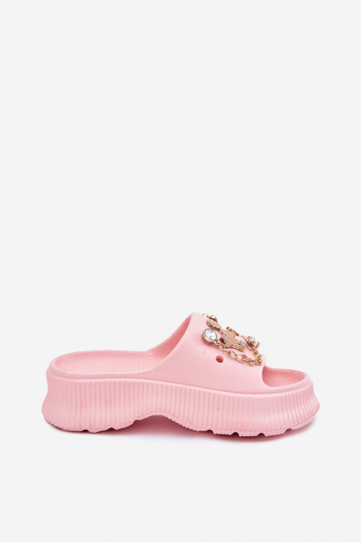 Ľahké papuče Dámske papuče Ze zlatej farbymi Przypinkami Ružová Hortiana