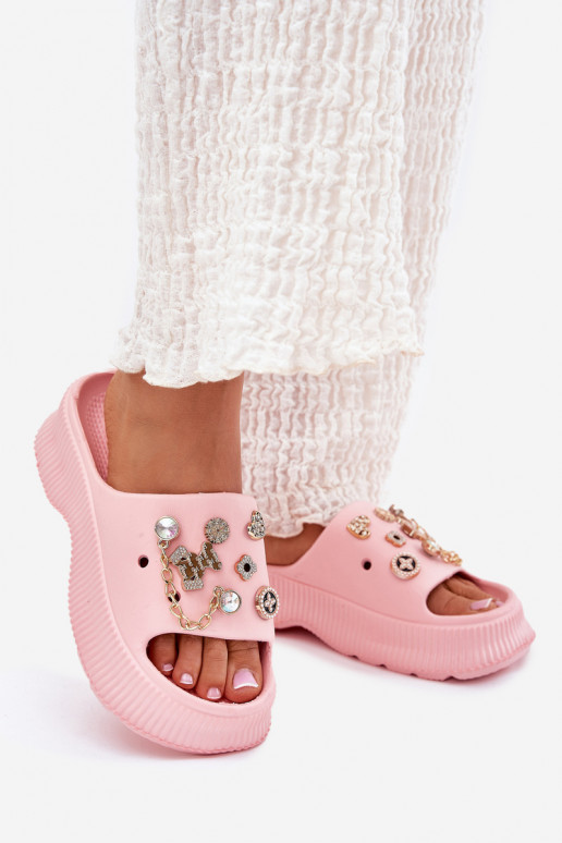 Ľahké papuče Dámske papuče Ze zlatej farbymi Przypinkami Ružová Hortiana