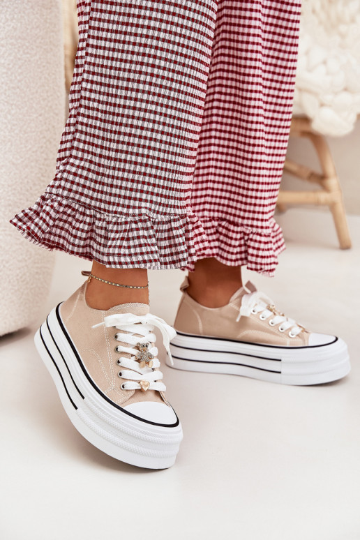 Bežná obuv s platformou Ze zlatej farbymi Przypinkami béžová Fiorina