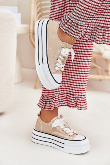 Bežná obuv s platformou Ze zlatej farbymi Przypinkami béžová Fiorina 2