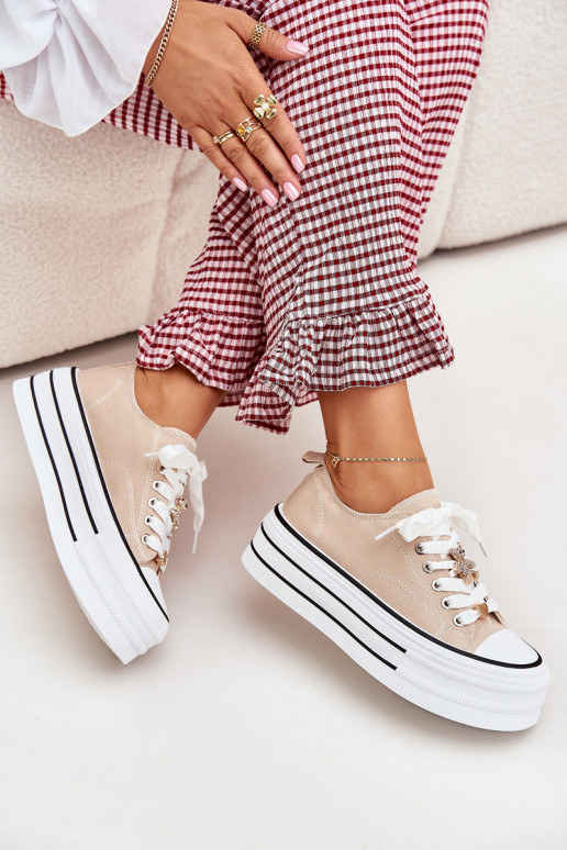 Bežná obuv s platformou Ze zlatej farbymi Przypinkami béžová Fiorina