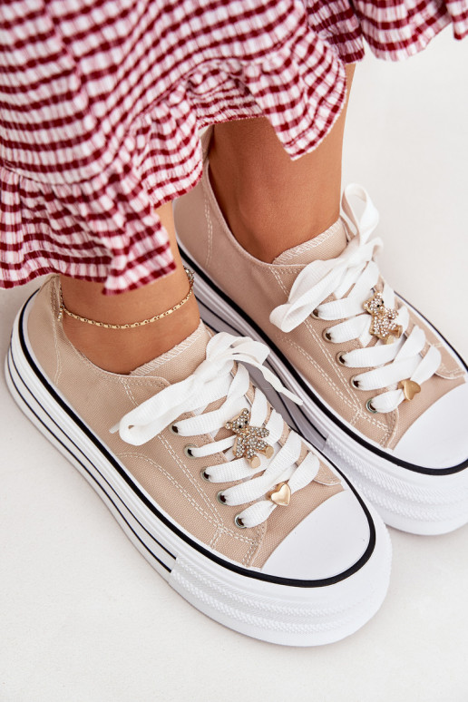 Bežná obuv s platformou Ze zlatej farbymi Przypinkami béžová Fiorina