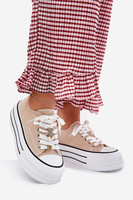 Bežná obuv s platformou Ze zlatej farbymi Przypinkami béžová Fiorina