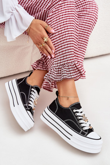 Bežná obuv s platformou Ze zlatej farbymi Przypinkami čierna Fiorina