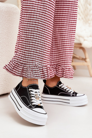 Bežná obuv s platformou Ze zlatej farbymi Przypinkami čierna Fiorina 2