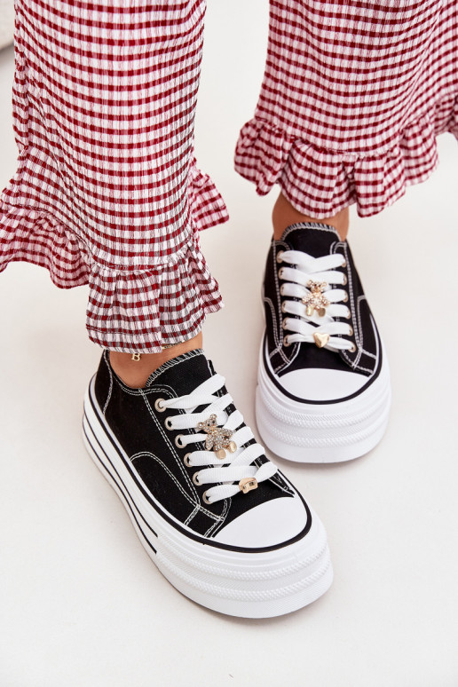 Bežná obuv s platformou Ze zlatej farbymi Przypinkami čierna Fiorina