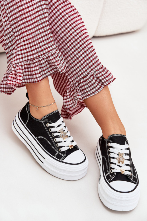 Bežná obuv s platformou Ze zlatej farbymi Przypinkami čierna Fiorina