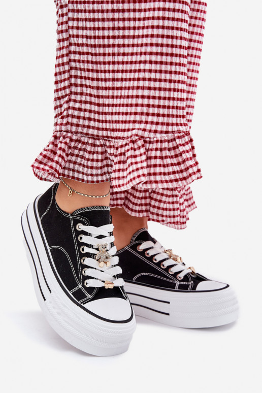 Bežná obuv s platformou Ze zlatej farbymi Przypinkami čierna Fiorina