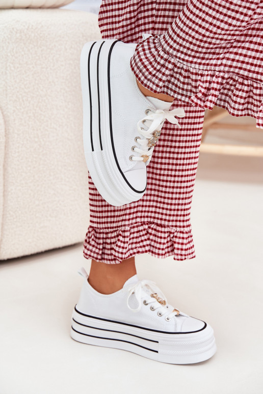 Bežná obuv s platformou Ze zlatej farbymi Przypinkami biela farba Fiorina