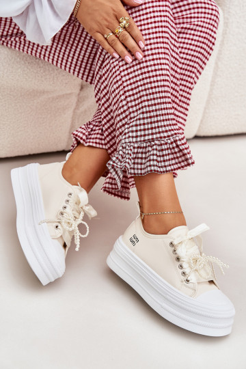 Bežná obuv s platformou S Ornatem Šnurovaniem béžová Tivora