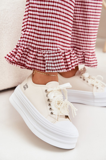 Bežná obuv s platformou S Ornatem Šnurovaniem béžová Tivora 2