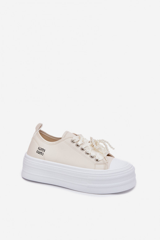 Bežná obuv s platformou S Ornatem Šnurovaniem béžová Tivora