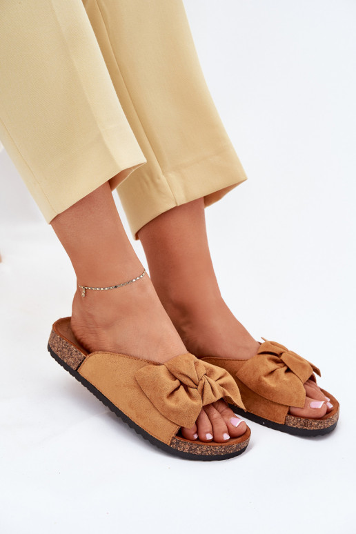 Dámske papuče Zapnuté korkovej podrážke Kokardką Hnedá farba Seressa