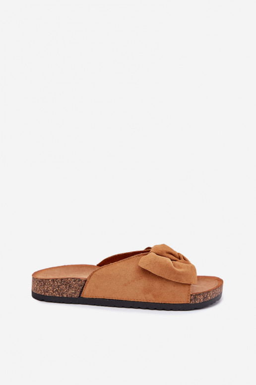 Dámske papuče Zapnuté korkovej podrážke Kokardką Hnedá farba Seressa