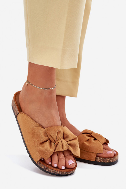 Dámske papuče Zapnuté korkovej podrážke Kokardką Hnedá farba Seressa