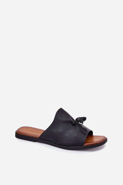 Dámske papuče so širokými podpätkami S Ornatem INiązaniem čierna Norela