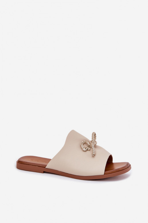 Dámske papuče so širokými podpätkami S Ornatem INiązaniem béžová Norela