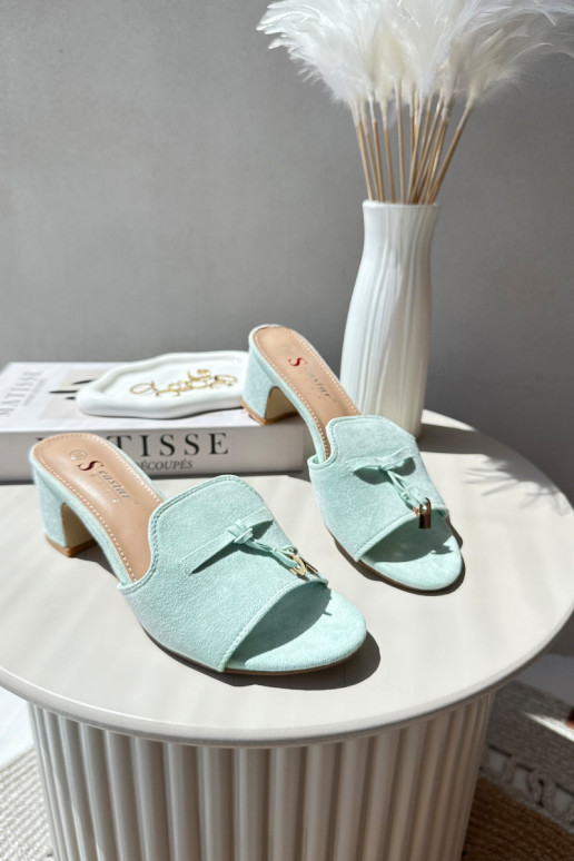 Dámske papuče Z z eko semišuu s podpätkami mätové farby Jemenna