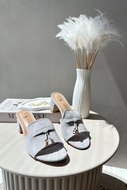 Dámske papuče Z z eko semišuu s podpätkami sivá Jemenna