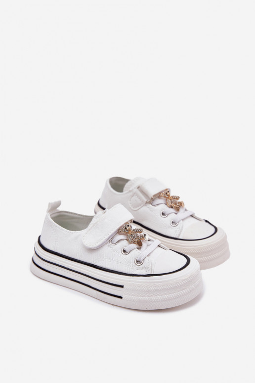 deti bežná obuv Ze Złotą Przypinką plyšové medvede biela farba Solena