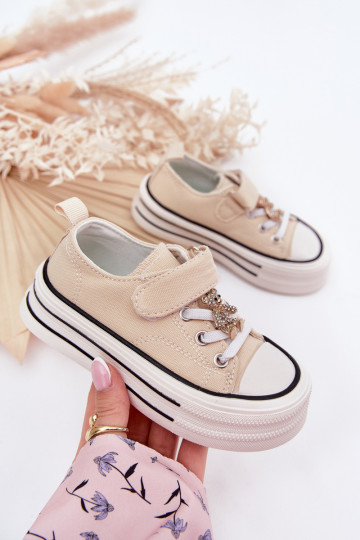 deti bežná obuv Ze Złotą Przypinką plyšové medvede béžová Solena