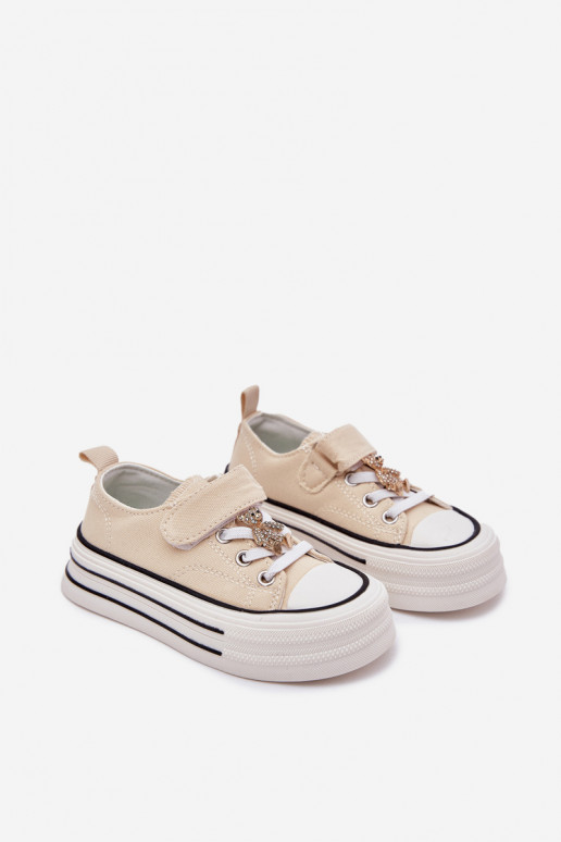 deti bežná obuv Ze Złotą Przypinką plyšové medvede béžová Solena