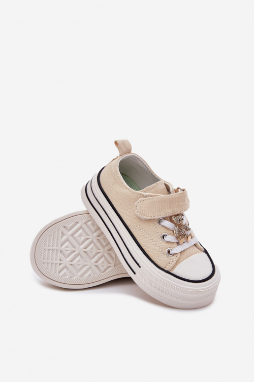 deti bežná obuv Ze Złotą Przypinką plyšové medvede béžová Solena