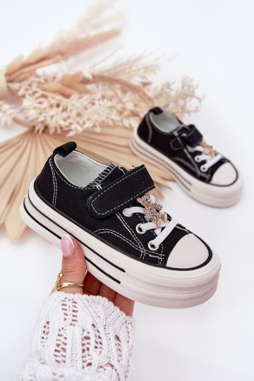 deti bežná obuv Ze Złotą Przypinką plyšové medvede čierna Solena