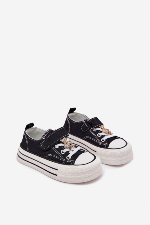 deti bežná obuv Ze Złotą Przypinką plyšové medvede čierna Solena